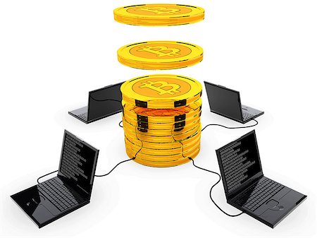 simsearch:400-09097337,k - Computer generated photo of a Bitcoin cryptocurrency mining.3d illustration. Stock Photo - Budget Royalty-Free & Subscription, Code: 400-09031181