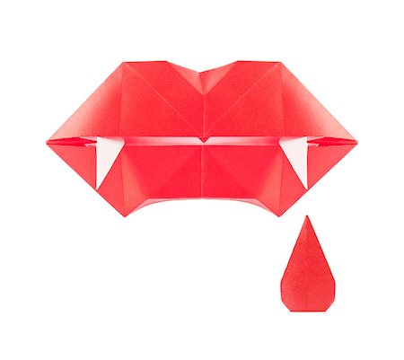 simsearch:400-05062045,k - Lips Vampire with fangs and drop blood of origami, isolated on white background. Fotografie stock - Microstock e Abbonamento, Codice: 400-09031190