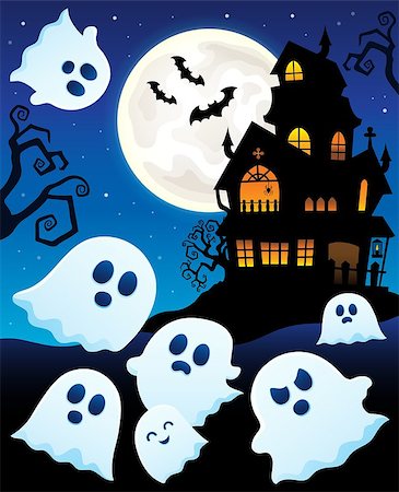 simsearch:400-09098399,k - Ghosts near haunted house theme 6 - eps10 vector illustration. Stock Photo - Budget Royalty-Free & Subscription, Code: 400-09031433