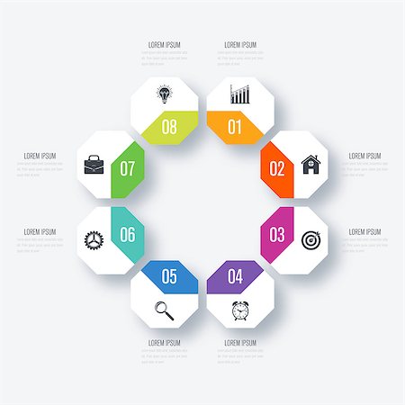 simsearch:400-09097818,k - Vector octagon elements for infographic. Template for diagram, graph, presentation and chart. Business concept with 8 options Foto de stock - Royalty-Free Super Valor e Assinatura, Número: 400-09031537