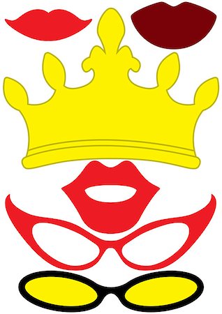 simsearch:400-05217778,k - Party queen accessories woman set - glasses, crown, lips - for design, photo booth, scrapbook in vector Foto de stock - Super Valor sin royalties y Suscripción, Código: 400-09031628