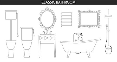 simsearch:700-06808770,k - Classic old style furniture for the bathroom interior. Furniture set. Vector illustration. Bath, sink, toilet, mirror Stockbilder - Microstock & Abonnement, Bildnummer: 400-09031750