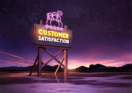 customer satisfaction neon road sign glowing at night. Mixed media illustration Foto de stock - Super Valor sin royalties y Suscripción, Código: 400-09032102