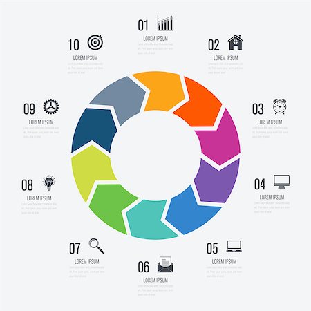 simsearch:400-07423002,k - Infographics template 10 options with circle. Data and information visualization. Dynamic infographics stylish geometric. element for design business invitations, gift cards, flyers and brochures Foto de stock - Super Valor sin royalties y Suscripción, Código: 400-09032259