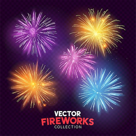 simsearch:400-07093371,k - A set of Isolated bursting vector fireworks, holiday celebration symbols! Fotografie stock - Microstock e Abbonamento, Codice: 400-09032508