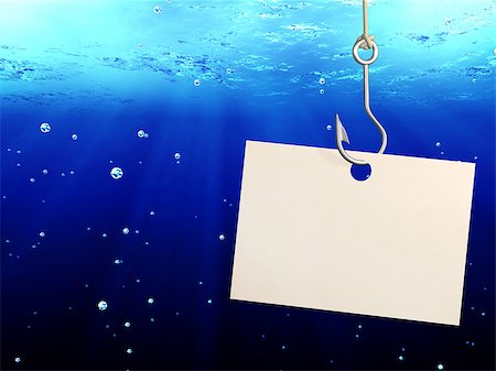 simsearch:400-04022008,k - The underwater scene with empty sheet of a paper, hanging on a fishing hook and blue water with bubbles. 3d render Foto de stock - Super Valor sin royalties y Suscripción, Código: 400-09032644