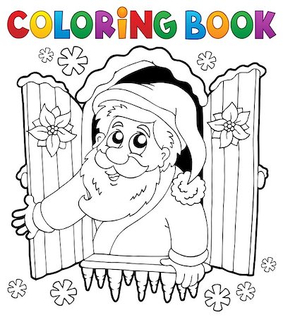 snowflakes on window - Coloring book Santa Claus thematics 5 - eps10 vector illustration. Foto de stock - Super Valor sin royalties y Suscripción, Código: 400-09032706