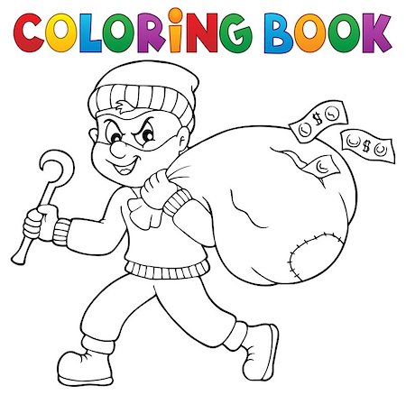simsearch:400-05729571,k - Coloring book thief with bag of money - eps10 vector illustration. Stock Photo - Budget Royalty-Free & Subscription, Code: 400-09032708