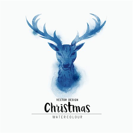 stags winter - A christmas stag head watercolor decoration. Vector illustration Stock Photo - Budget Royalty-Free & Subscription, Code: 400-09032747
