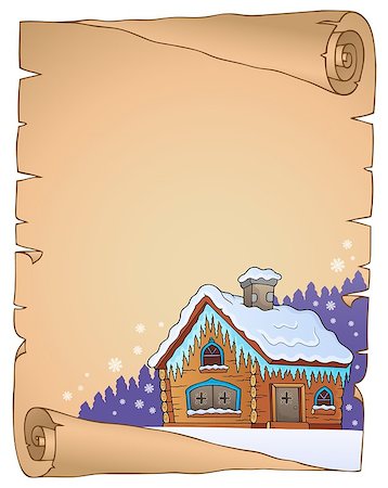 Winter cottage theme parchment 1 - eps10 vector illustration. Stock Photo - Budget Royalty-Free & Subscription, Code: 400-09032740