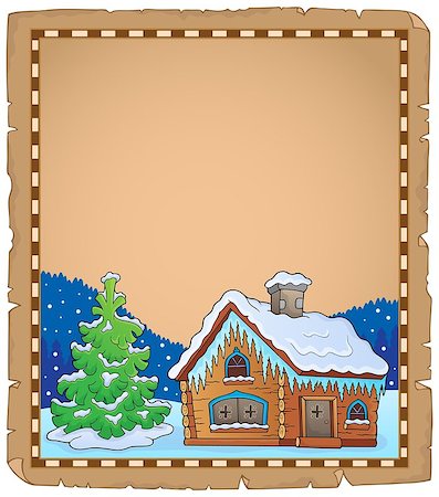 Winter cottage theme parchment 2 - eps10 vector illustration. Stock Photo - Budget Royalty-Free & Subscription, Code: 400-09032741