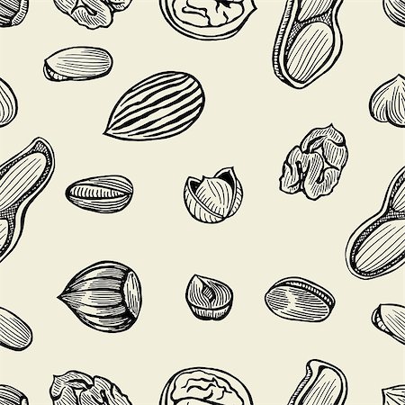 frescomovie (artist) - Nuts Seamless vector pattern. Hand drawn illustration. Black and beige food background. Stock Photo - Budget Royalty-Free & Subscription, Code: 400-09045603