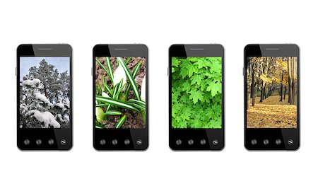 four smart-phones with colored images of seasons isolated on the white background Foto de stock - Super Valor sin royalties y Suscripción, Código: 400-09045761