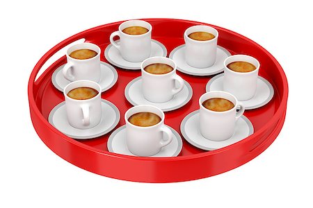 simsearch:400-08794469,k - Red plastic tray, full with espresso coffee cups on white background Foto de stock - Super Valor sin royalties y Suscripción, Código: 400-09045781