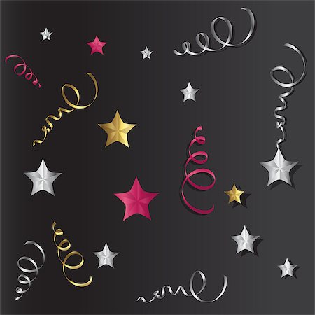 simsearch:400-04895179,k - Tinsel and stars set for cards and gift paper. Black and colored Stock Photo - Budget Royalty-Free & Subscription, Code: 400-09045931