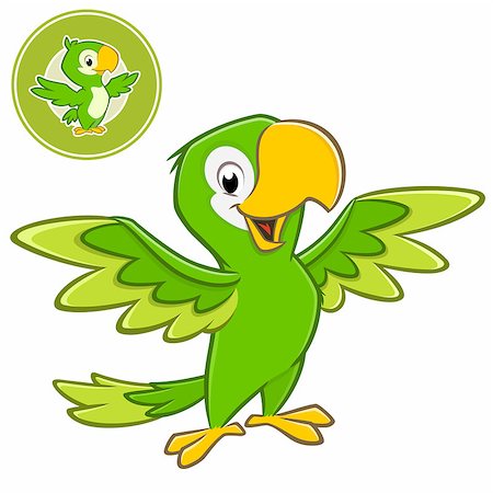 Vector illustration of a cartoon green parrot with separate badge Foto de stock - Super Valor sin royalties y Suscripción, Código: 400-09046252