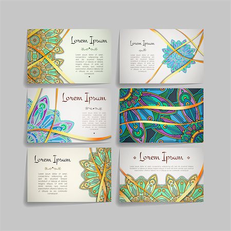 Set of vector design templates. Business card with floral circle ornament. Mandala style. Luxury gold Foto de stock - Super Valor sin royalties y Suscripción, Código: 400-09046296