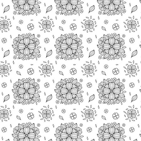 Vector black and white flower seamless pattern. Simple monochrome flower print. Floral cute doodle background. Hand drawn elegant nature ornament for fabric. Foto de stock - Royalty-Free Super Valor e Assinatura, Número: 400-09046345