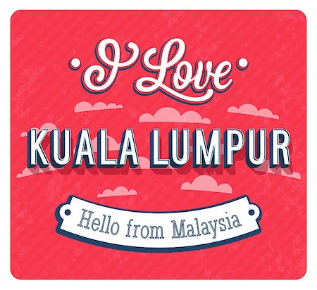 simsearch:400-08114490,k - Vintage greeting card from Kuala Lumpur - Malaysia. Vector illustration. Foto de stock - Super Valor sin royalties y Suscripción, Código: 400-09046373