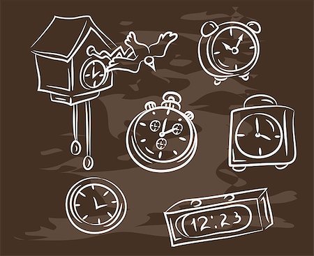 Collection of hand-drawn clock on blackboard. Retro vintage style. Vector illustration EPS10 Photographie de stock - Aubaine LD & Abonnement, Code: 400-09046419