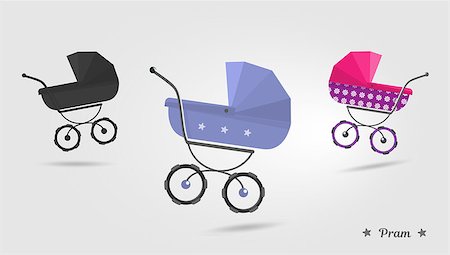 simsearch:400-06452404,k - Baby stroller set Isolated on white background. Cartoon pram vector illustration. Trendy style for graphic design, Web site, social media, user interface, mobile app. Photographie de stock - Aubaine LD & Abonnement, Code: 400-09046431