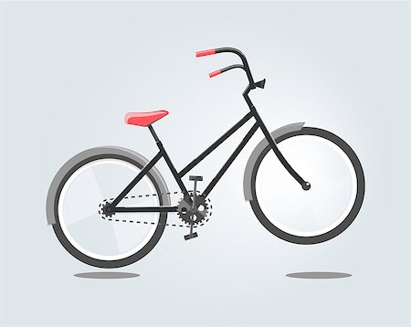 simsearch:400-04280818,k - Black bike with red seat isolated on grey background. Illustration in cartoon style. Stock Photo - Budget Royalty-Free & Subscription, Code: 400-09046456