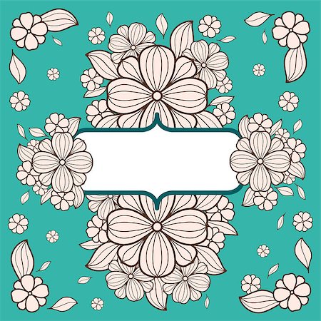 Vintage card with flowers on background. Simple lines on color background. Vector illustration. Foto de stock - Royalty-Free Super Valor e Assinatura, Número: 400-09046460