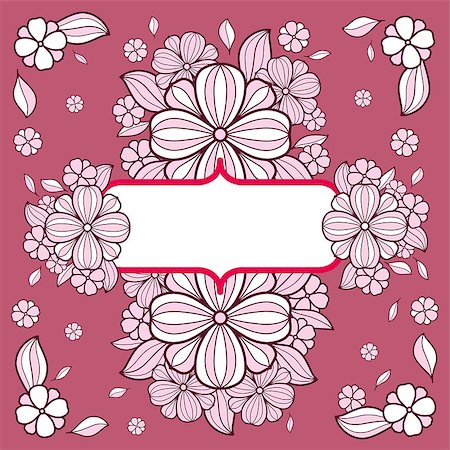 Vintage card with flowers on background. Simple lines on color background. Vector illustration. Foto de stock - Royalty-Free Super Valor e Assinatura, Número: 400-09046461