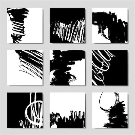 simsearch:400-08617908,k - Set of 6 ink brush pattern, modern grunge brush design templates, invitation, banner, art vector cards design in black Foto de stock - Super Valor sin royalties y Suscripción, Código: 400-09046488