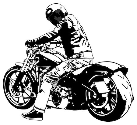 Harley Davidson and Rider - Black and White Illustration, Vector Photographie de stock - Aubaine LD & Abonnement, Code: 400-09046526