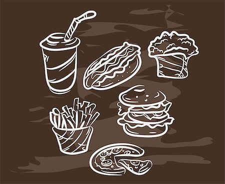 fries paper - Collection of hand-drawn fast food on blackboard. Retro vintage style . vector eps10 Stock Photo - Budget Royalty-Free & Subscription, Code: 400-09046704