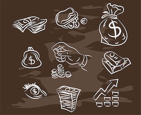Collection of hand-drawn finance on blackboard. Retro vintage style .vector eps10 Stock Photo - Budget Royalty-Free & Subscription, Code: 400-09046706