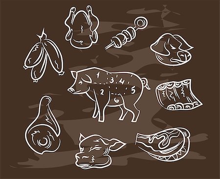 simsearch:400-08255059,k - Collection of hand-drawn meat on blackboard. Retro vintage style . vector eps10 Photographie de stock - Aubaine LD & Abonnement, Code: 400-09046700