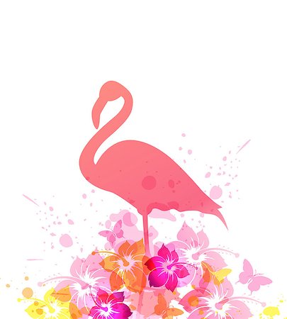 simsearch:400-09048464,k - Abstract vector summer background with pink flamingo and tropical flowers. Stockbilder - Microstock & Abonnement, Bildnummer: 400-09046754