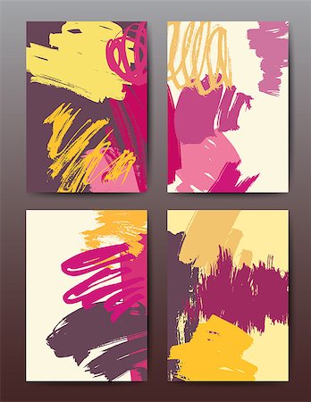 simsearch:400-08617908,k - Set of ink brush patterns, modern grunge brush design templates, invitation, banner, colorful art vector cards Foto de stock - Super Valor sin royalties y Suscripción, Código: 400-09046752