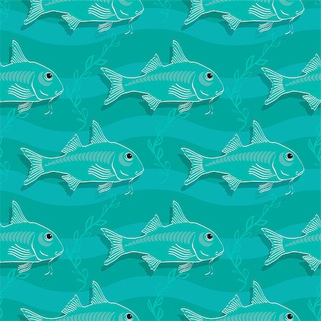 simsearch:400-09029281,k - Seamless pattern  with fish. Retro underwater pattern on aquamarine background. Stockbilder - Microstock & Abonnement, Bildnummer: 400-09046763