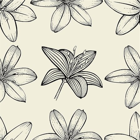 frescomovie (artist) - Seamless pattern of Lily flowers on a beige background. Vector illustration. Stock Photo - Budget Royalty-Free & Subscription, Code: 400-09046828