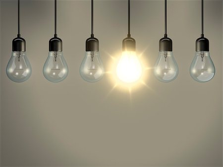 simsearch:400-04901392,k - 3d rendering of some bulbs one is lighting Stock Photo - Budget Royalty-Free & Subscription, Code: 400-09047069