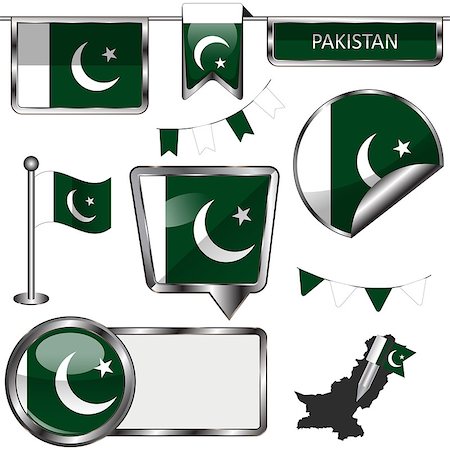 simsearch:400-08506240,k - Vector glossy icons of flag of Pakistan on white Stock Photo - Budget Royalty-Free & Subscription, Code: 400-09047097