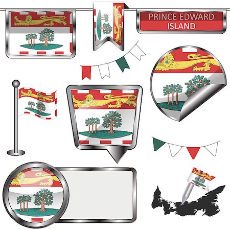 simsearch:400-08493890,k - Vector glossy icons of flag of province Prince Edward Island on white Foto de stock - Royalty-Free Super Valor e Assinatura, Número: 400-09047098