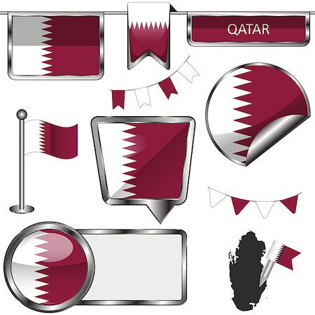 simsearch:400-08493890,k - Vector glossy icons of flag of Qatar on white Foto de stock - Royalty-Free Super Valor e Assinatura, Número: 400-09047099