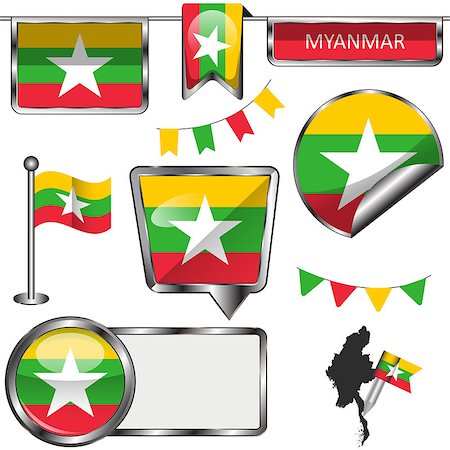 simsearch:400-08506240,k - Vector glossy icons of flag of Myanmar on white Stock Photo - Budget Royalty-Free & Subscription, Code: 400-09047093