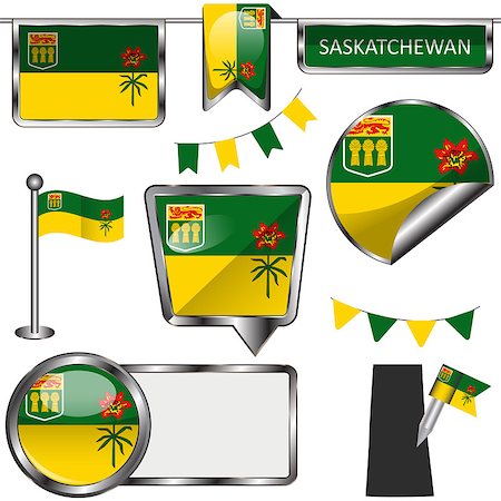 simsearch:400-08493890,k - Vector glossy icons of flag of province Saskatchewan on white Foto de stock - Royalty-Free Super Valor e Assinatura, Número: 400-09047100