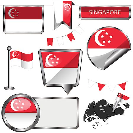 simsearch:400-08506240,k - Vector glossy icons of flag of Singapore on white Stock Photo - Budget Royalty-Free & Subscription, Code: 400-09047101