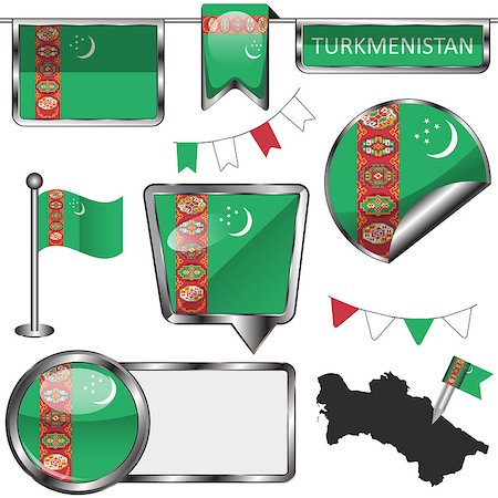 simsearch:400-08506240,k - Vector glossy icons of flag of Turkmenistan on white Stock Photo - Budget Royalty-Free & Subscription, Code: 400-09047114