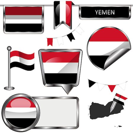 simsearch:400-08506240,k - Vector glossy icons of flag of Yemen on white Stock Photo - Budget Royalty-Free & Subscription, Code: 400-09047116