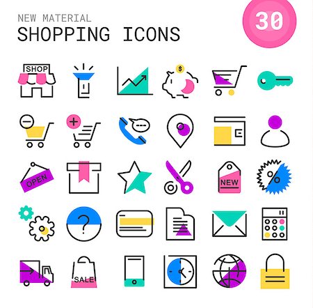 Modern flat shopping line thin colored icons in bright colored retro 80s, 90s style Stock Photo - Budget Royalty-Free & Subscription, Code: 400-09047160