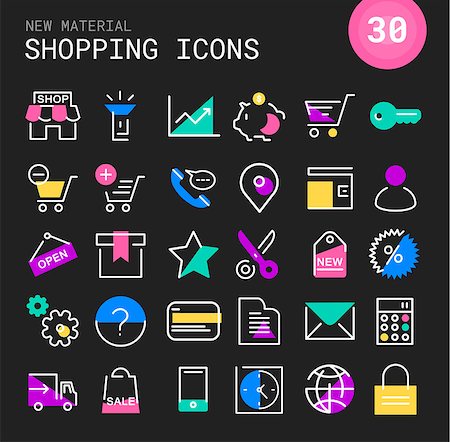 Modern flat shopping line thin colored icons in bright colored retro 80s, 90s style Stock Photo - Budget Royalty-Free & Subscription, Code: 400-09047161
