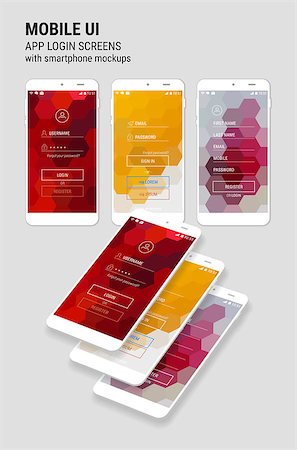 simsearch:400-09119843,k - 3d isometric flat design lockscreen mobile UI mock up, with hexagonal abstract geometric landscape background Foto de stock - Super Valor sin royalties y Suscripción, Código: 400-09047184