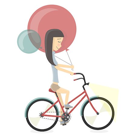 fashion kid with bicycle - Character for animation girl with balloons. Illustration on a white background. Stock Photo - Budget Royalty-Free & Subscription, Code: 400-09047207